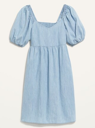 Smocked Chambray All-Day Fit & Flare Dress for Women | Old Navy (US)