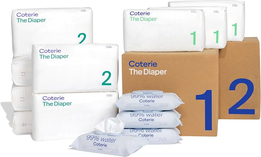 Coterie Baby Diapers + Wipes Baby Kit, Size 1 (99 Count) Size 2 (186 Count) 4 Wipe Packs (224 Wip... | Amazon (US)
