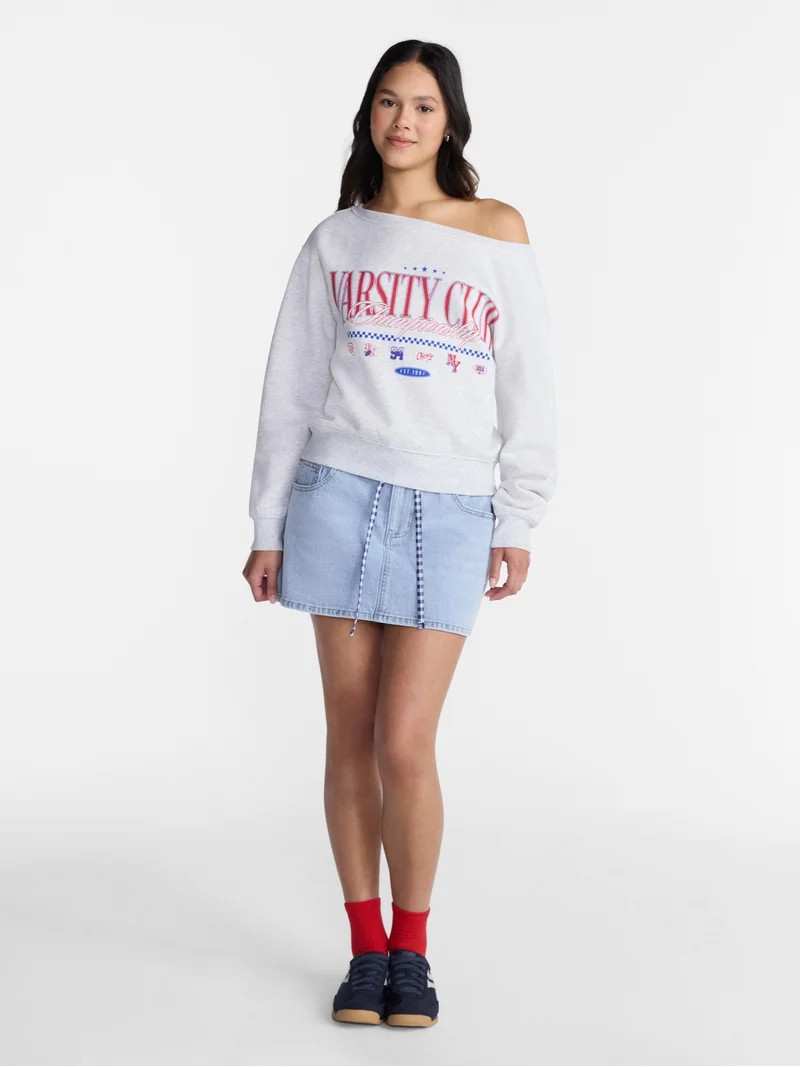No Boundaries Off Shoulder Sweatshirt with Long Sleeves, Women\u2019s Sizes XXS-4X | Walmart (US)
