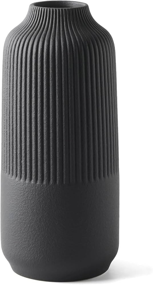 Ceramic Flower Vase Large Matte Black Vase for Home Decor Ribbed Vase for Room Office Shelf Decor... | Amazon (US)