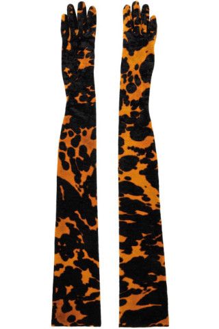 Orange & Black Long Crushed Velvet Gloves | SSENSE