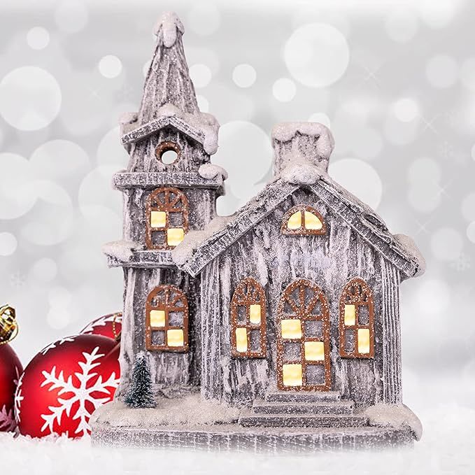 tioili Snow Christmas Village Building Houses Town with Warm LED Light Christmas Decoration Batte... | Amazon (US)