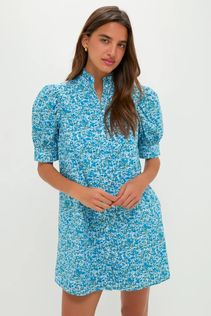 Blue Poppies Floral Ruffle Collar Louisa Mini Dress | Tuckernuck (US)