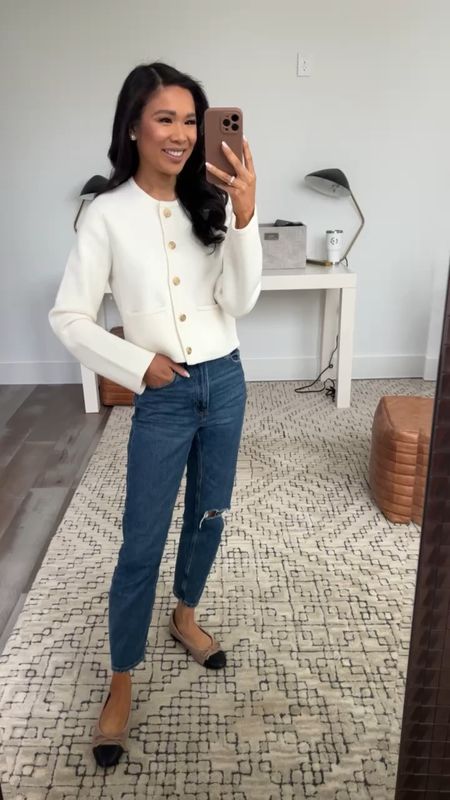 Spring outfit with luxe sweater jacket that is so soft and easy to throw on. Wearing size XS and it fits TTS. Paired it with mom jeans in size 25 that are true to size, too. Both are on sale for 20% off for the Abercrombie x LTK Spring Sale! Just copy the promo code and it will be automatically applied 

#LTKstyletip #LTKSpringSale #LTKsalealert