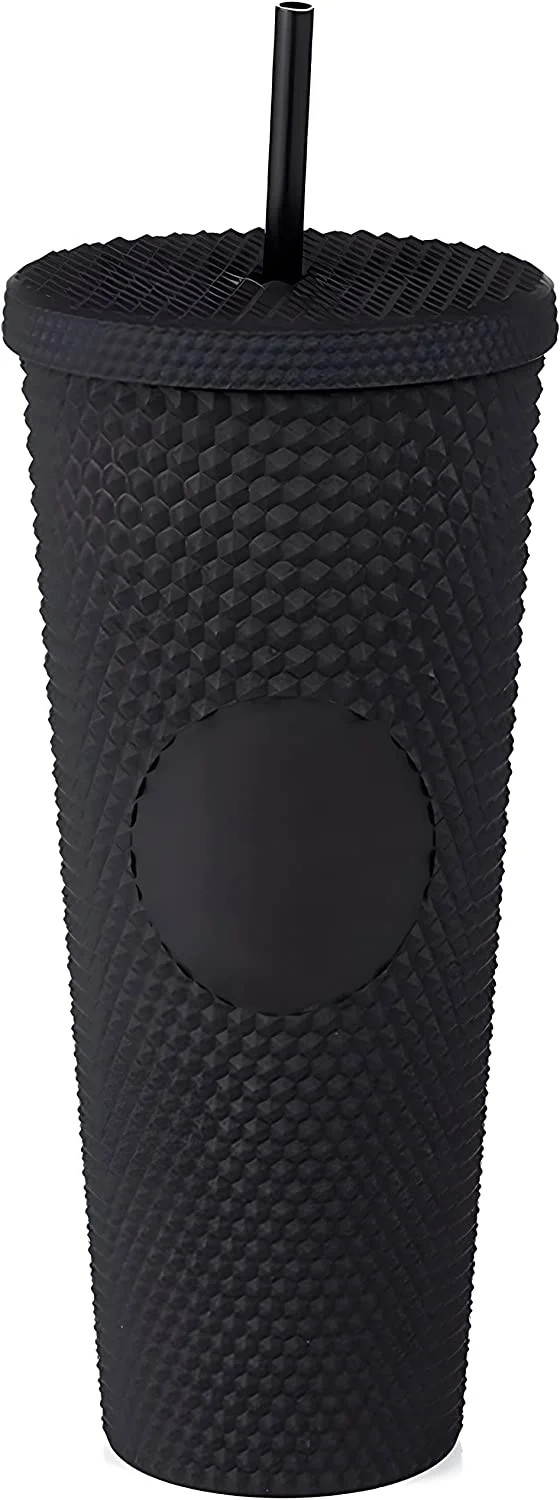 24oz Reusable Double Wall Studded Cup Iced Coffee Cups with Lids-Casewin Matte Black Studded Tumb... | Walmart (US)