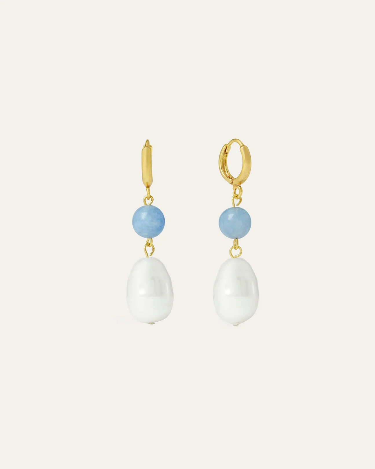 Dawn Blue Chalcedony and Pearl Drop Huggie Earrings - Gold | Ottoman Hands Jewellery | Ottoman Hands
