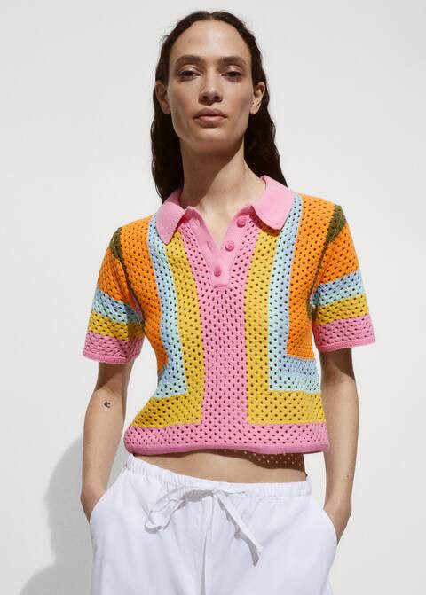 Combined crochet polo shirt | MANGO (US)