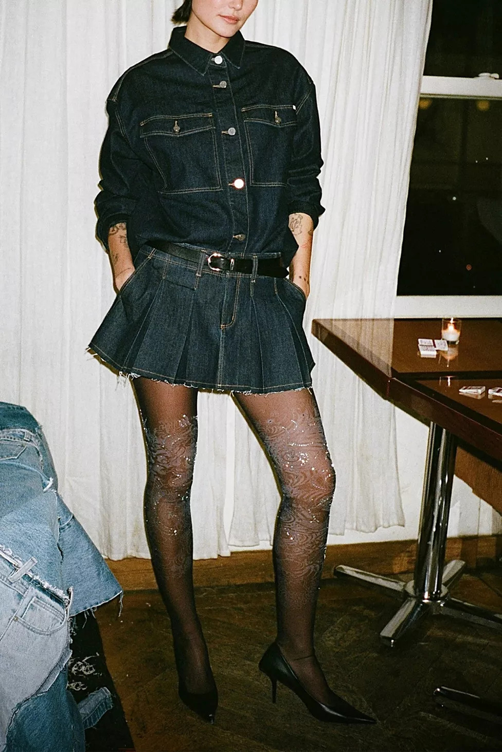 Abrand Pleated Denim Mini Skirt | Urban Outfitters (US and RoW)
