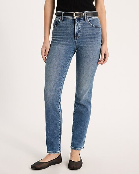 High Waisted Medium Wash Hyper Sculpt '90s Slim Jeans | Express