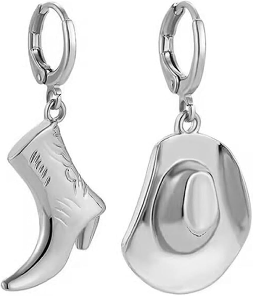 MALOYANVE Cow Women Boot Hat Earrings Unique Gold Silver Plated Dallas Western Statement Hoop Ear... | Amazon (US)