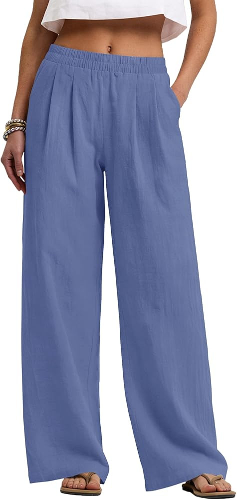 LOMON Linen Pants Women Wide Leg Palazzo Pants Beach Vacation Outfits Cotton Summer 2026 Flowy Cl... | Amazon (US)