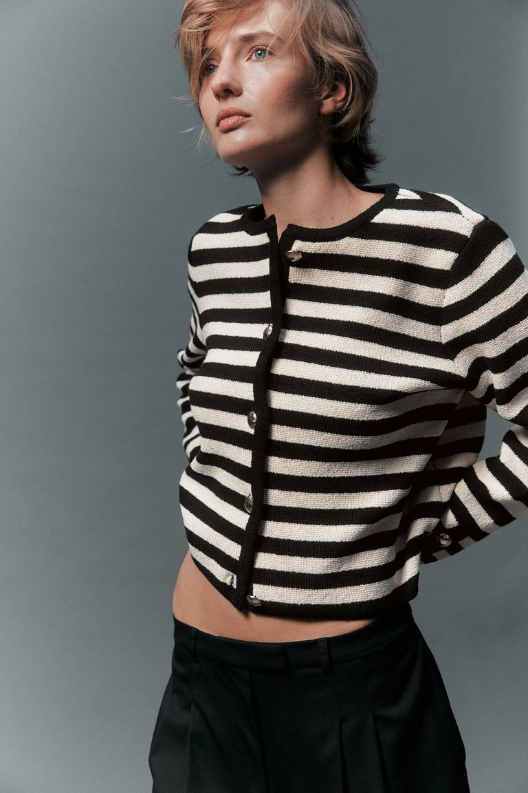 Knitted cardigan - Black/Striped - Ladies | H&M GB | H&M (UK, MY, IN, SG, PH, TW, HK)