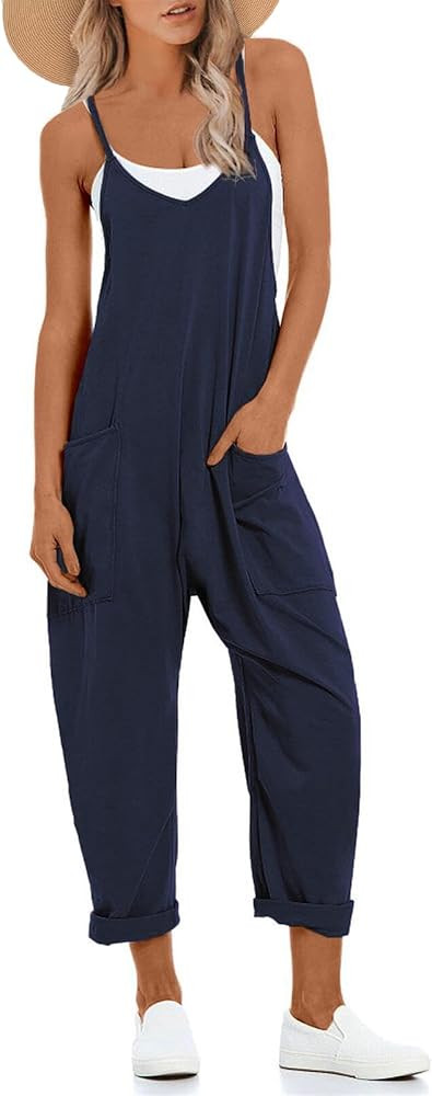 One Piece Jumpsuits for women V Neck Sleeveless Loose Fit overalls Spaghetti Strap Harem Long Pan... | Amazon (US)