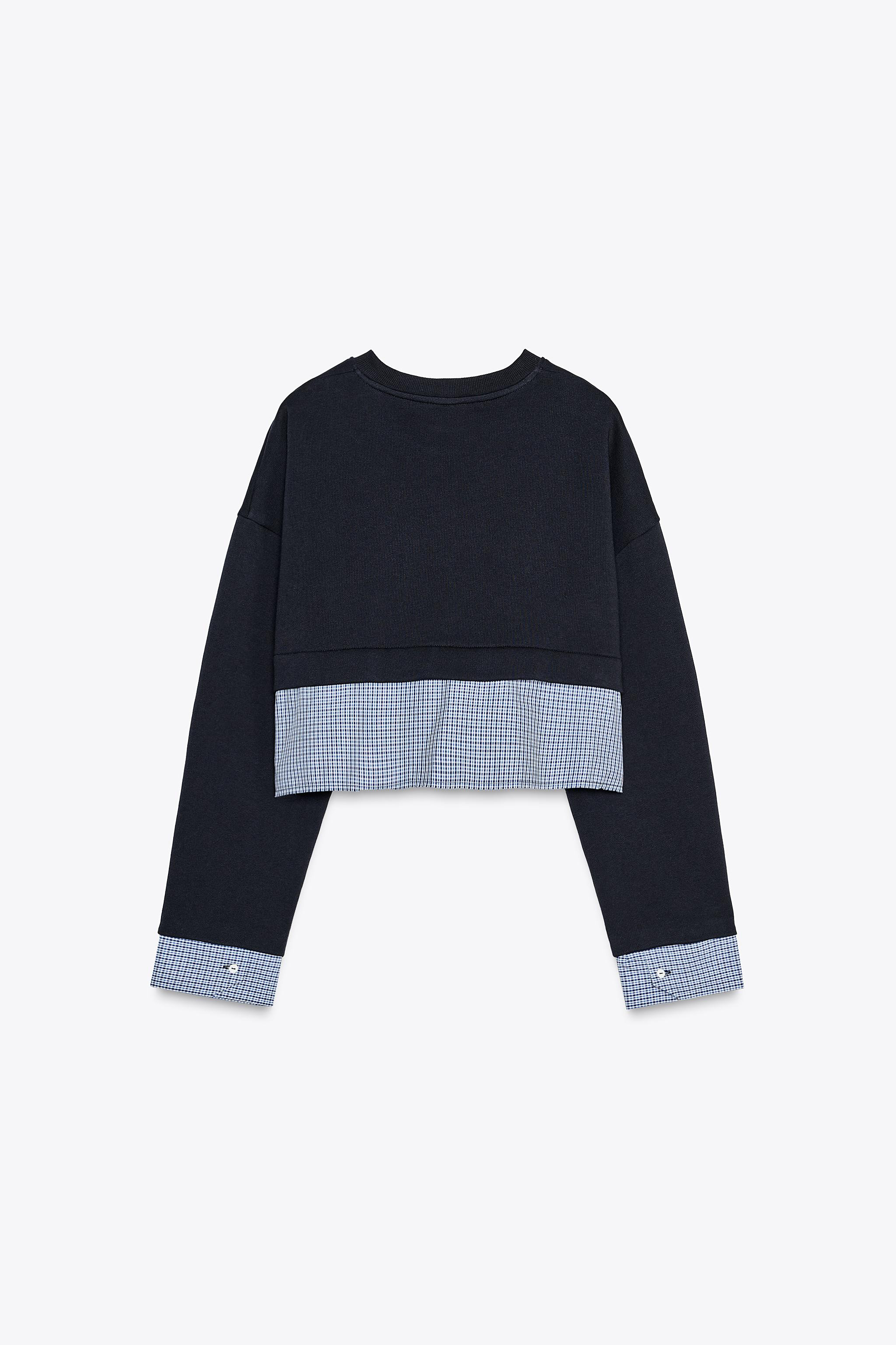 Cropped sweatshirt with a round neck and long sleeves. Contrasting fabric on the cuffs and hem. P... | Zara US
