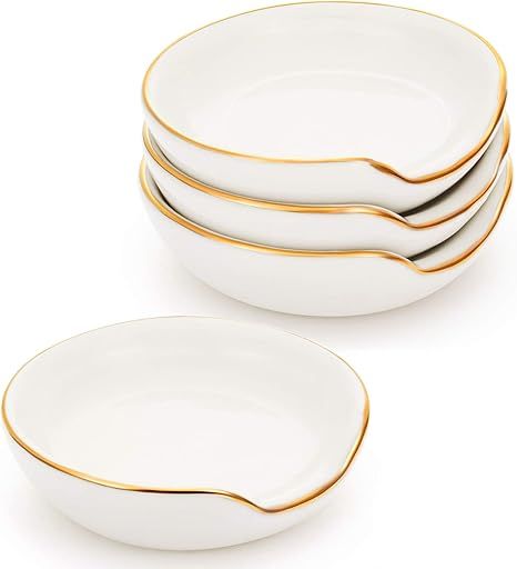 4 Pieces 2.7 Inches Mini Ceramic Spoon Rests, Gold Rim Kitchen Spoon Rests, Mini Cooking Spoon Ho... | Amazon (US)