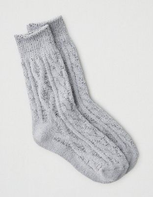 AEO Fluffy Cable Knit Crew Sock | American Eagle Outfitters (US & CA)