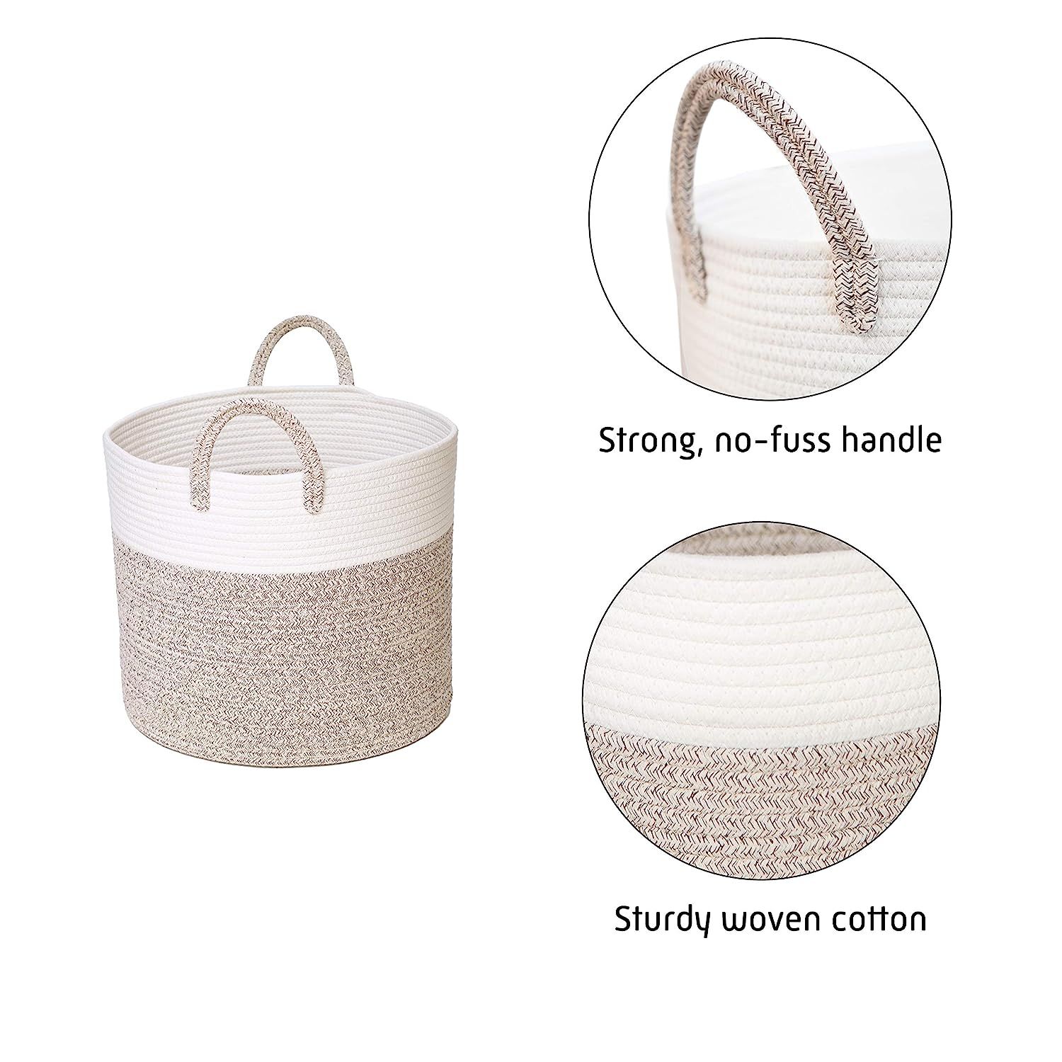 Cotton Rope Basket Set W16x14inch W12x10 Cream and Brown Decorative Storage hampers | Amazon (US)