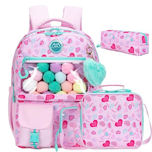 ZBAOGTW Pink Backpacks for Girls Aesthetic Backpack for Elementary with Lunch Box Teen Girls School Backpack for School Supplies | Amazon (US)