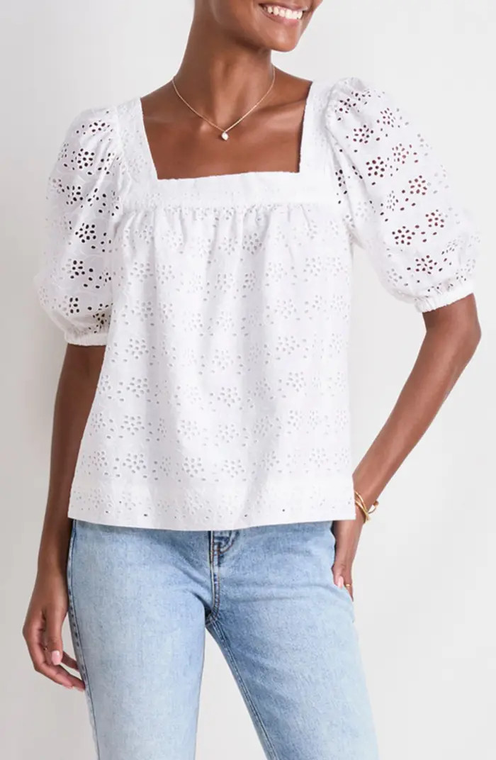 vineyard vines Puff Sleeve Cotton Eyelet Top | Nordstrom | Nordstrom