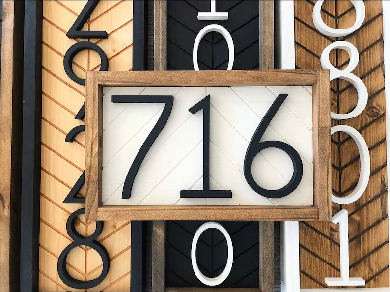 Horizontal Address Sign + address plaque + house numbers + house numbers + herringbone Wood Addre... | Etsy (US)