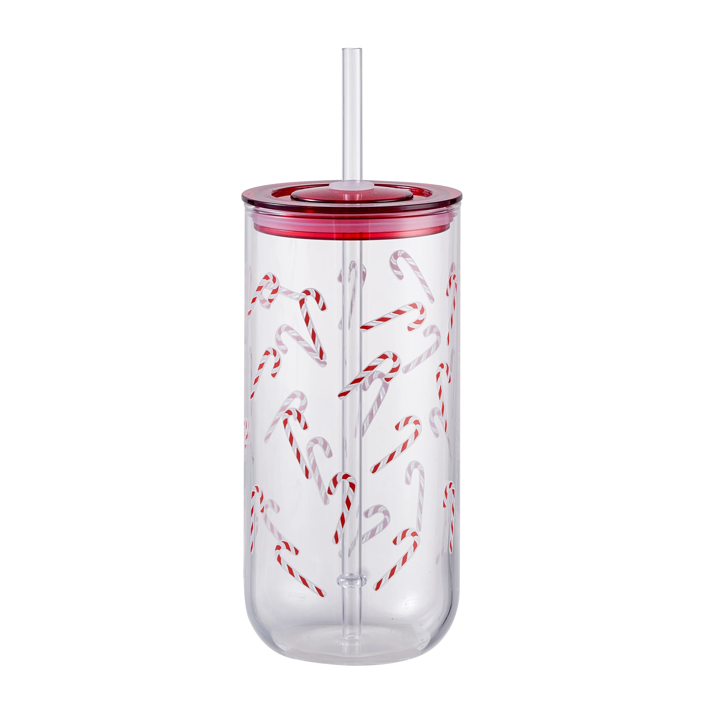 Candy Can Sipper Glass with Lid 20 OZ Holiday Time | Walmart (US)