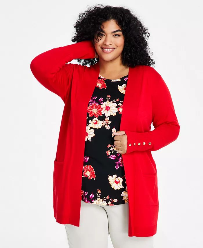 Plus Size Open-Front Long-Sleeve Cardigan, Created for Macy's | Macy's