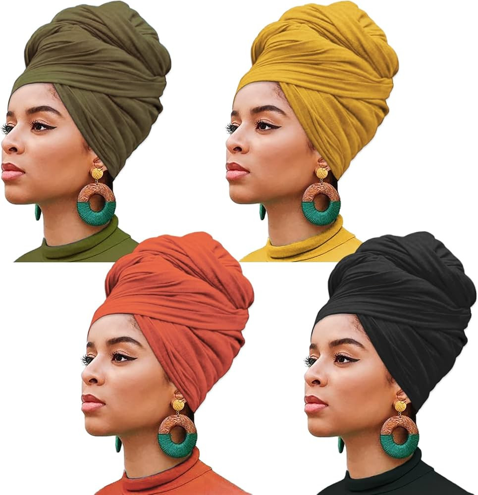 XTREND 4 Pieces Stretch Jersey Head Wrap Knit Turban Urban Hairband Scarf Fashion Headband Solid ... | Amazon (US)