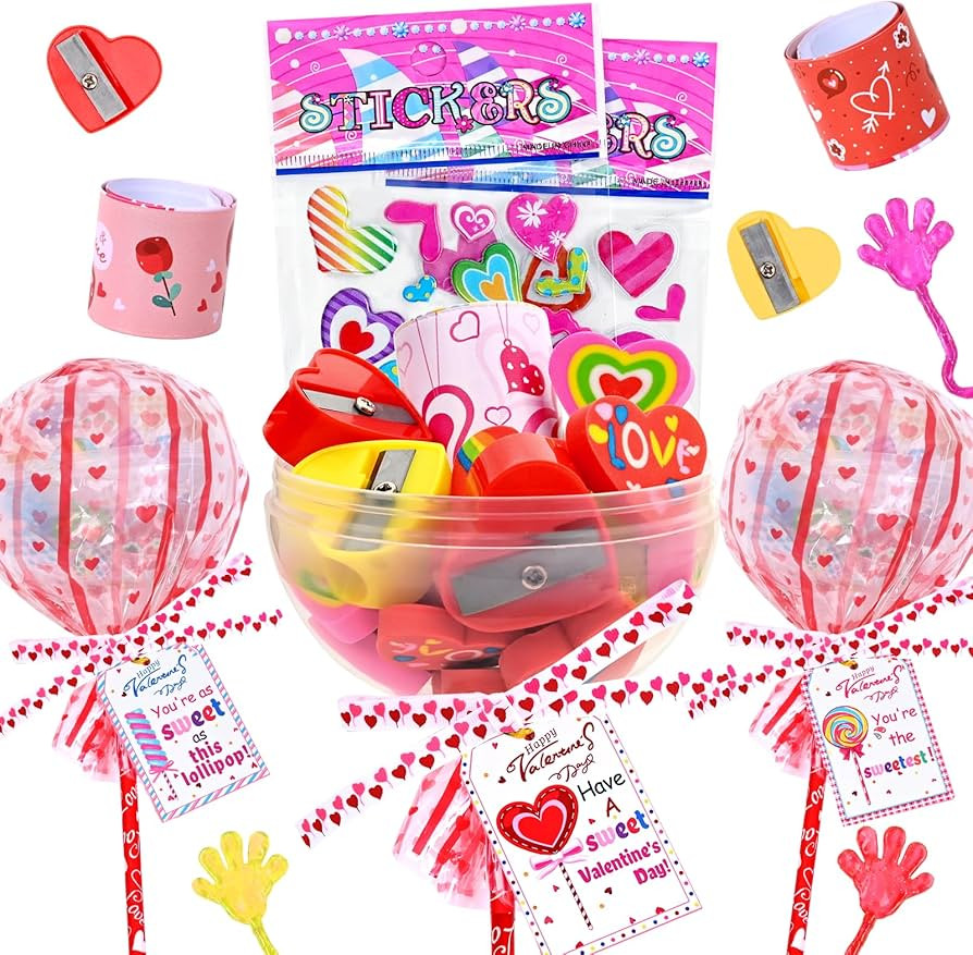 Waipfaru 24 Pack Valentines Day Gifts, Valentine's Day Cards for Students, Lollipop-Shaped Statio... | Amazon (US)
