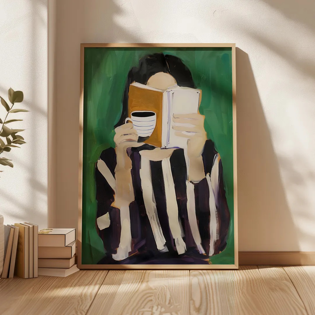 Emerald Green Modern Reading Woman, Digital Print - Etsy | Etsy (US)