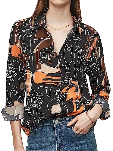 Wrinkle-Resistant Women Silky Button Down Shirts Fashion Printed Dressy Blouse Business Casual Lo... | Amazon (US)