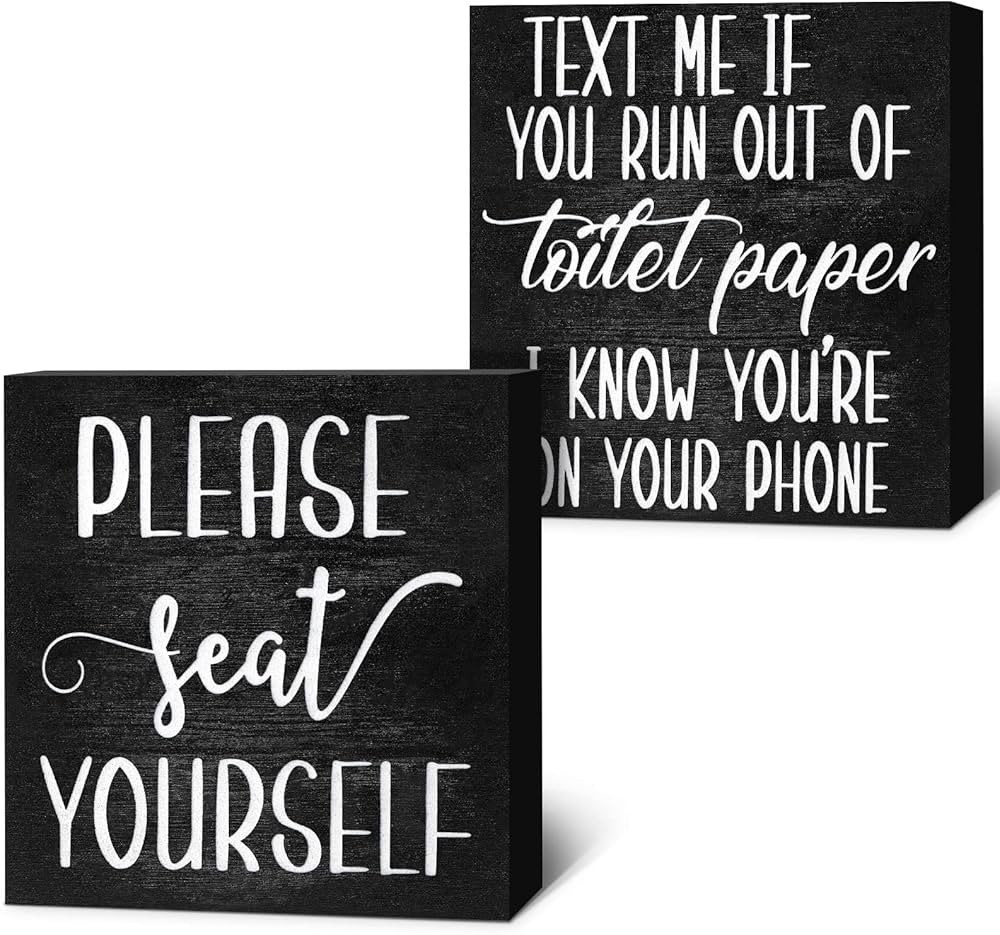 2 Pieces Funny Farmhouse Bathroom Signs Decor Classic Wooden Box Sign Rustic Toilet Paper Sign Gu... | Amazon (US)