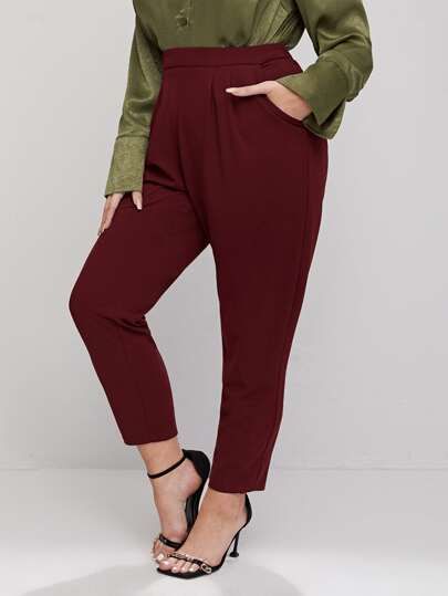 SHEIN Plus Fold Pleated Solid Pants | SHEIN