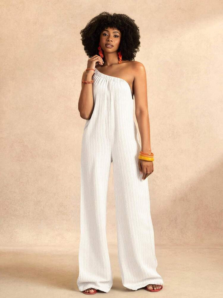 Slaydiva Summer New Women Casual, Versatile, Loose, Green, Textured Fabric Sleeveless Jumpsuit For Daily Wear, Vacation, Cruise, Beach, Sunbathing | SHEIN