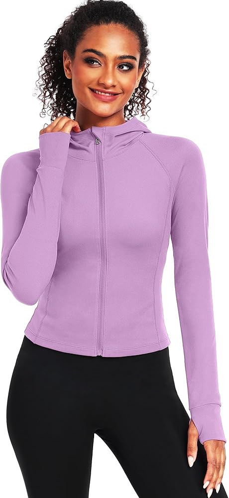 CADMUS Butterluxe Women's Long Sleeve Workout Jackets Hoodie Full Zip Slim Fit Crop Tops with Thu... | Amazon (US)