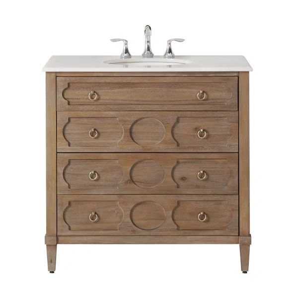 Asellus 36"W x 22"D Bath Vanity in Reclaimed Gray with White Marble Top and White Basin | Wayfair North America