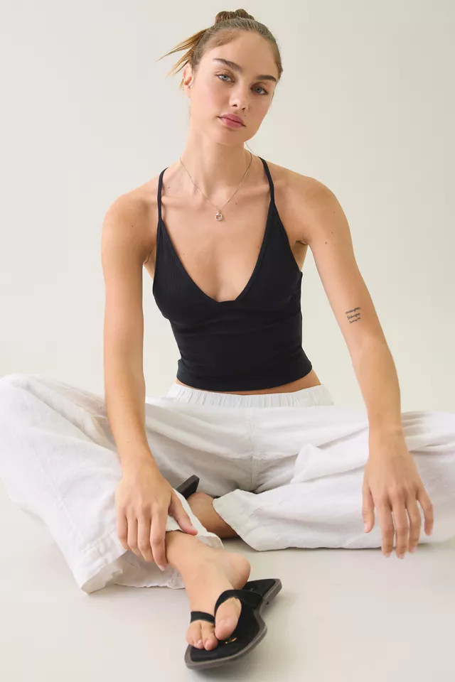 BDG Hold Me Tight Ribbed Racerback Cropped Cami in Black, Women's at Urban Outfitters | Urban Outfitters (US and RoW)
