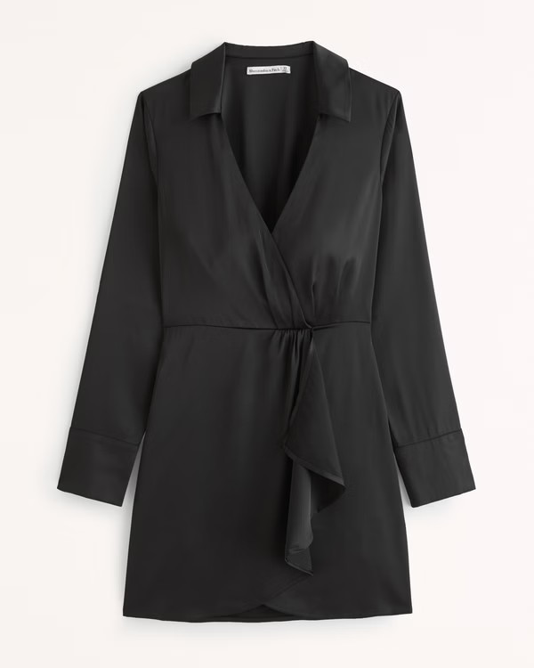 Women's Long-Sleeve Wrap Mini Shirt Dress | Women's Clearance | Abercrombie.com | Abercrombie & Fitch (US)