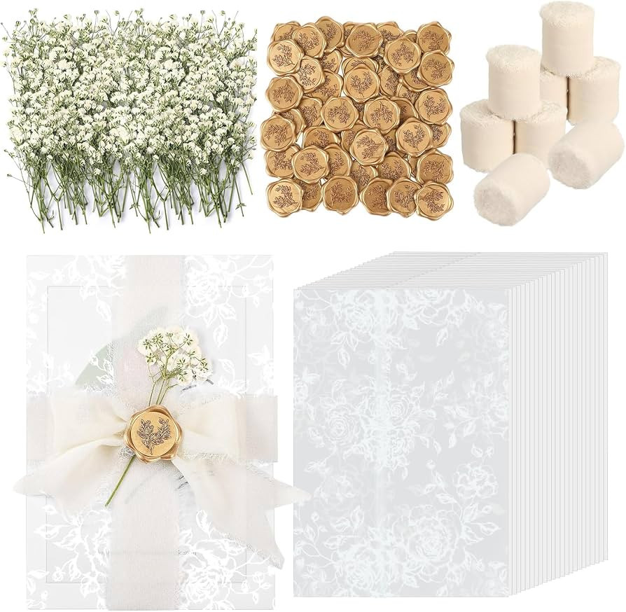 Wedding Invitation Accessories Kit, Pre-Folded Vellum Jackets for 5\u00d77 Invitations with Wax S... | Amazon (US)