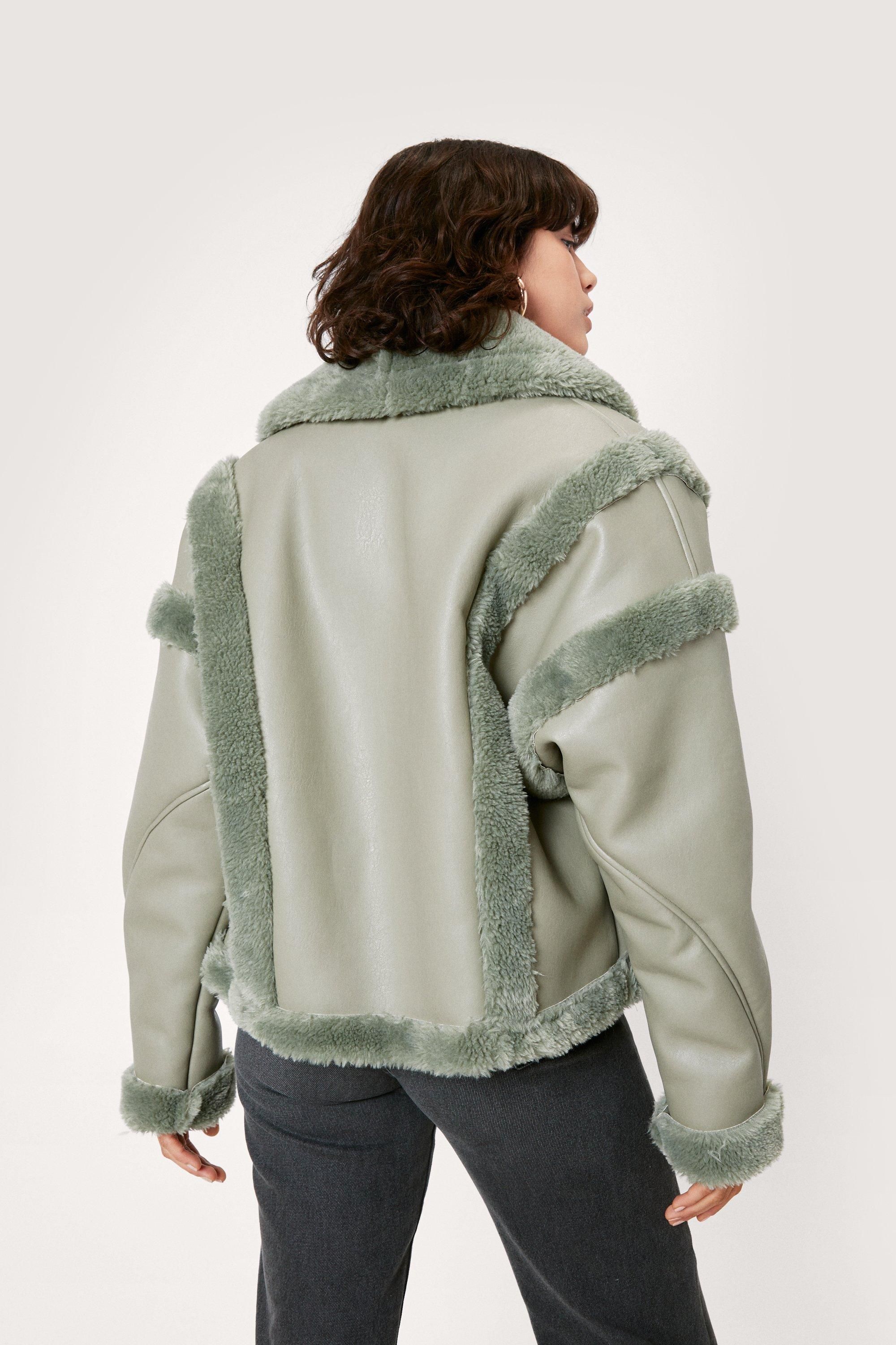 Faux Fur Lined Faux Leather Aviator Jacket | Nasty Gal (US)