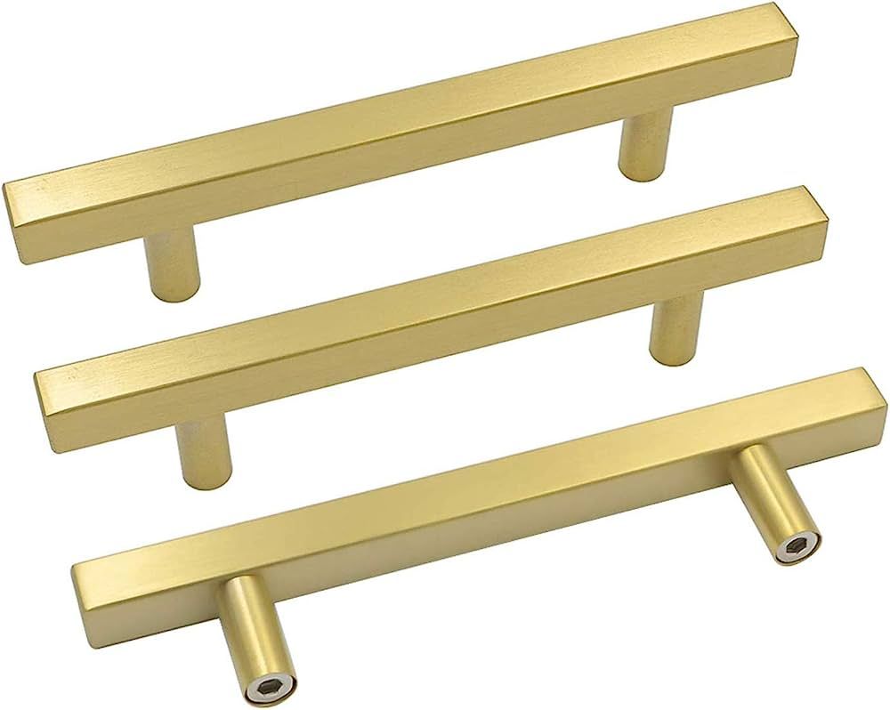 goldenwarm 10 Pack Brushed Brass Cabinet Pulls Gold Cabinet Hardware Handle Pull - LS1212GD128 Mo... | Amazon (US)