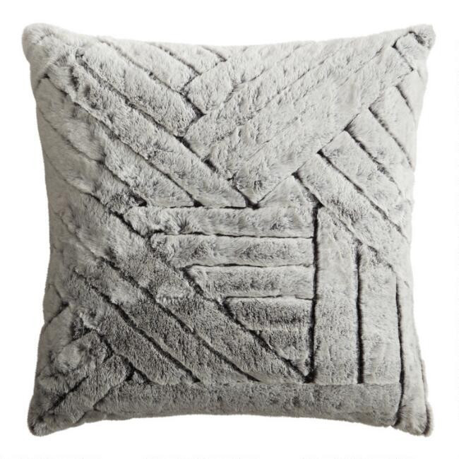 Gray Faux Fur Basketweave Throw Pillow | World Market