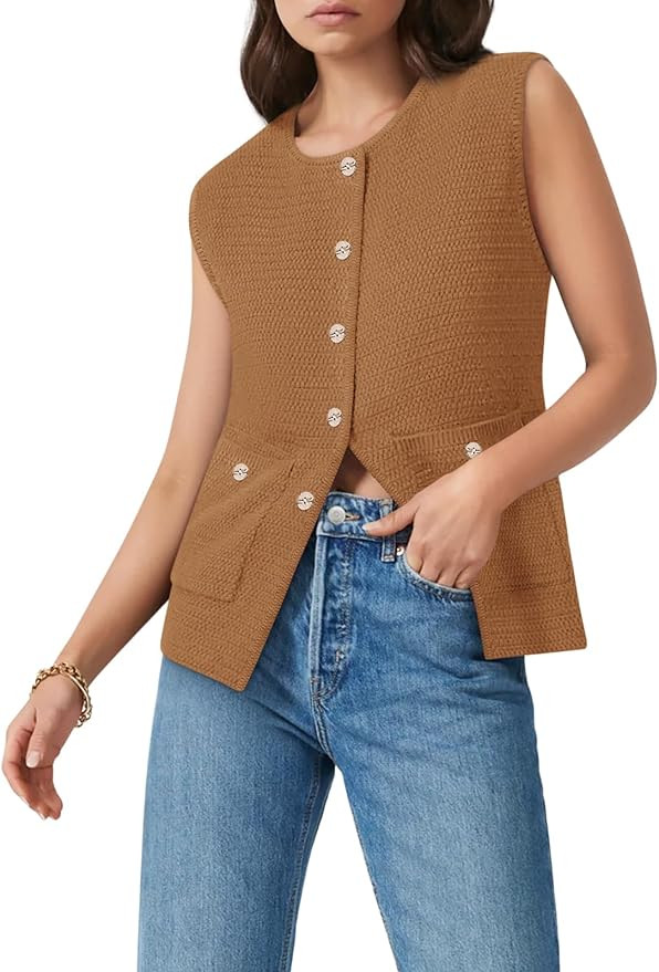 Yousify Womens Sweater Vest Sleeveless Button Down Round Neck Knitted Tank Tops Casual Cardigan f... | Amazon (US)