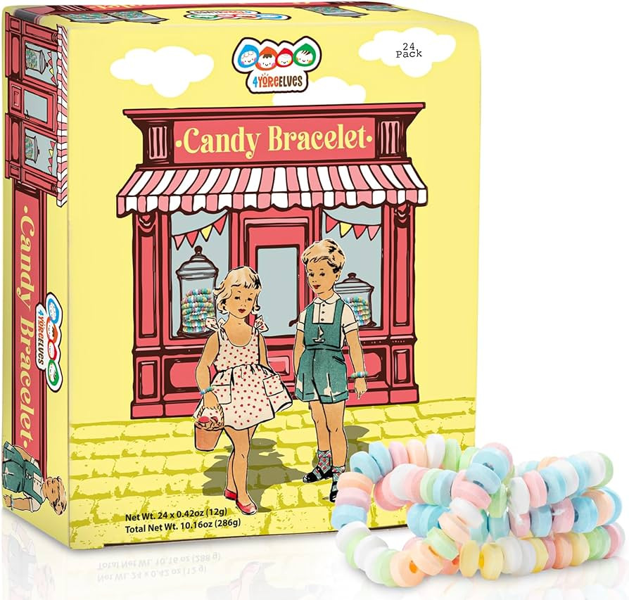 24 Candy Bracelets Individually Wrapped Bulk, Bracelet Candy Jewelry, Pastel Candy for Candy Buff... | Amazon (US)