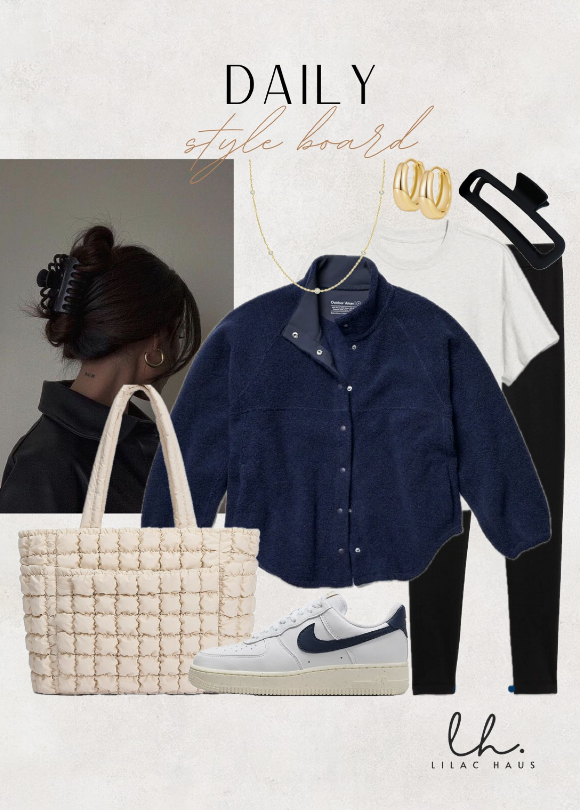 Daily style board: athleisure
•cozy fleece - I have this jacket in green and love it so much! 
•the comfiest sneaker 
•cute carry all tote 
•basic tee and leggings that are super affordable 
•cute and dainty accessories 



#LTKOver40 #LTKActive #LTKFindsUnder50