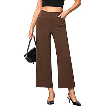 GRAPENT Cropped Pants for Women Trendy Business Casual High Waisted Pull On Wide Leg Stretchy Dre... | Amazon (US)