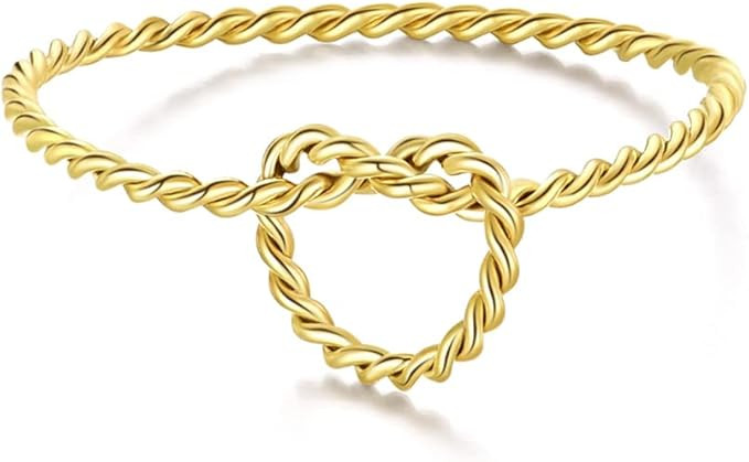 LOXUAKAM Braided Knot 1mm 14K Gold Plated Rings Double Interlocked Rolling Twisted Stainless Stee... | Amazon (US)