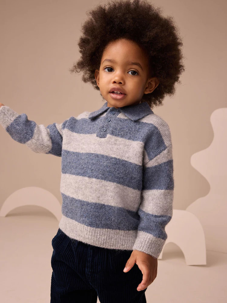 Blue Stripe Knitted Rugby Polo Shirt (3mths-7yrs) | Next US