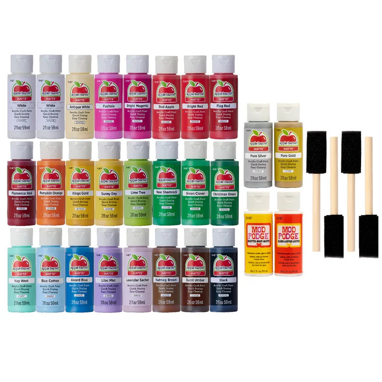 Apple Barrel Holiday Acrylic Craft Paint Set, 32 Piece Set Including 4 Foam Paint Brushes, 2 Mod ... | Walmart (US)