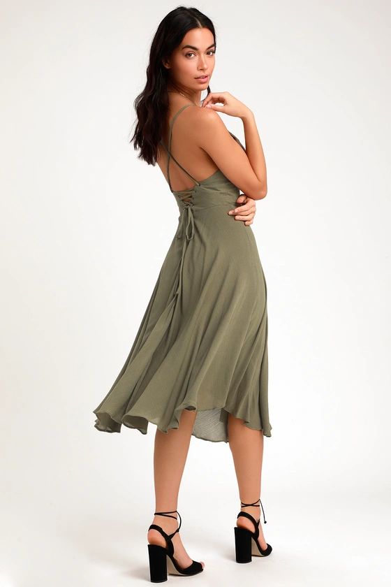 Troulos Olive Green Lace-Up Midi Dress | Lulus (US)