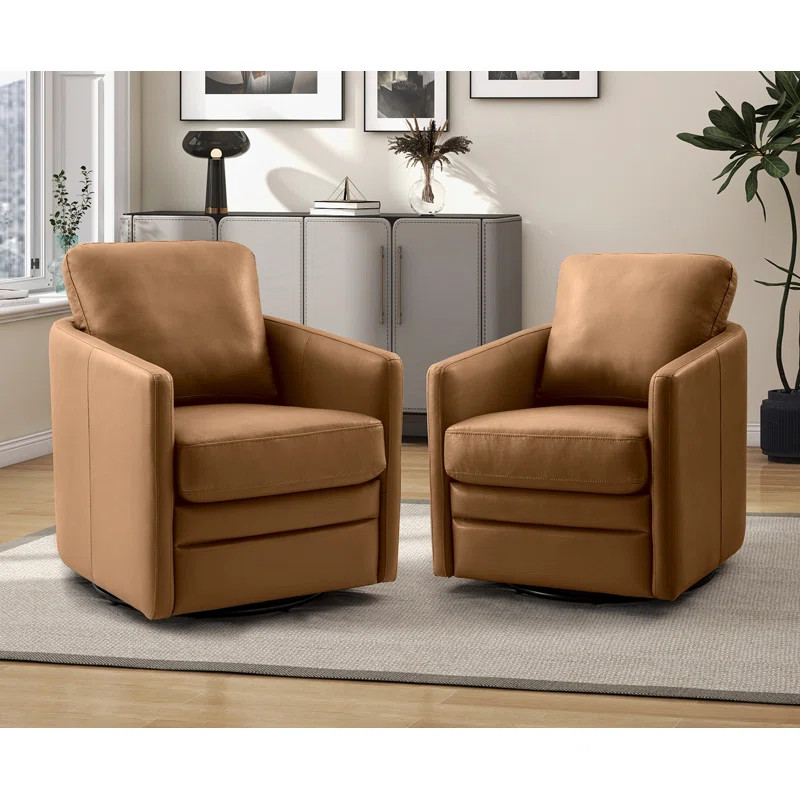 Amany Vegan Leather Swivel Barrel Chair (Set of 2) | Wayfair North America